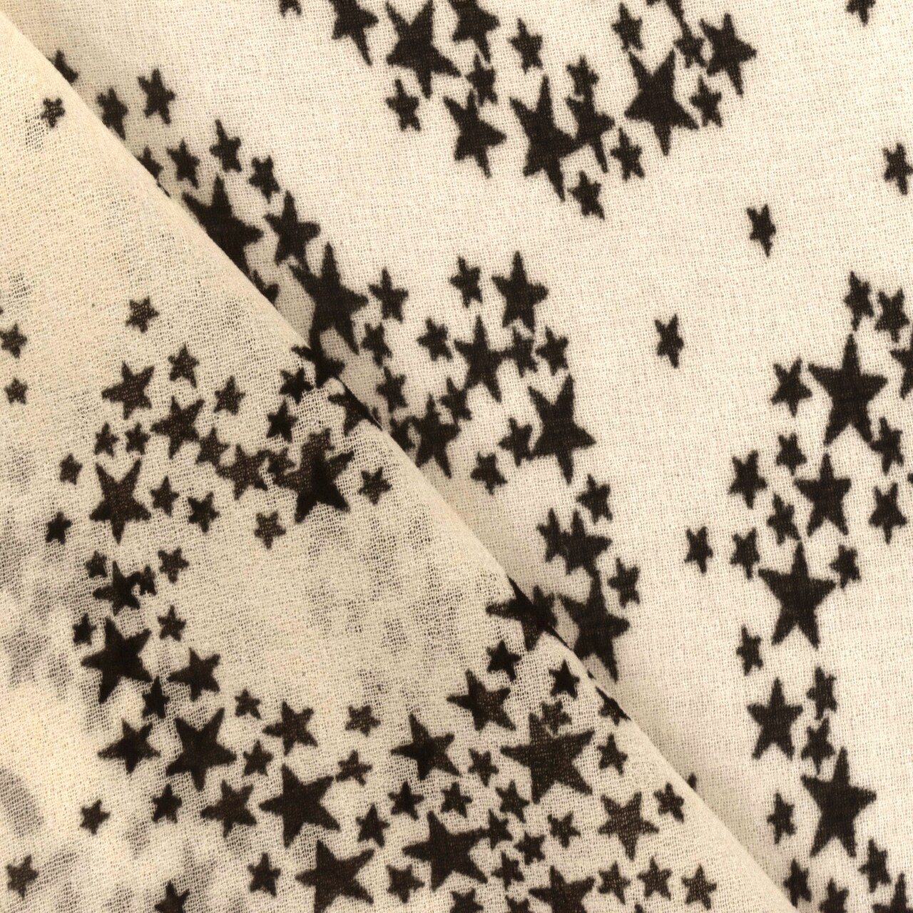 Cream Beige-Black Star Galaxy Printed Chiffon Woven Fabric By the Yard